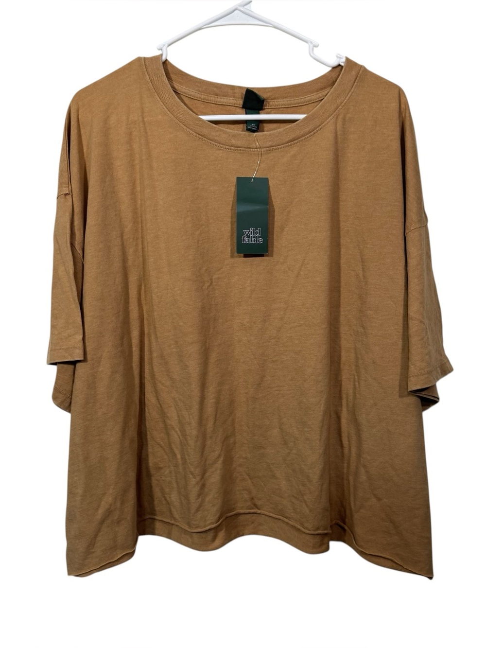 NWT Wild Fable Camel Brown Distressed Drop Sleeve Oversized Cropped T-Shirt
